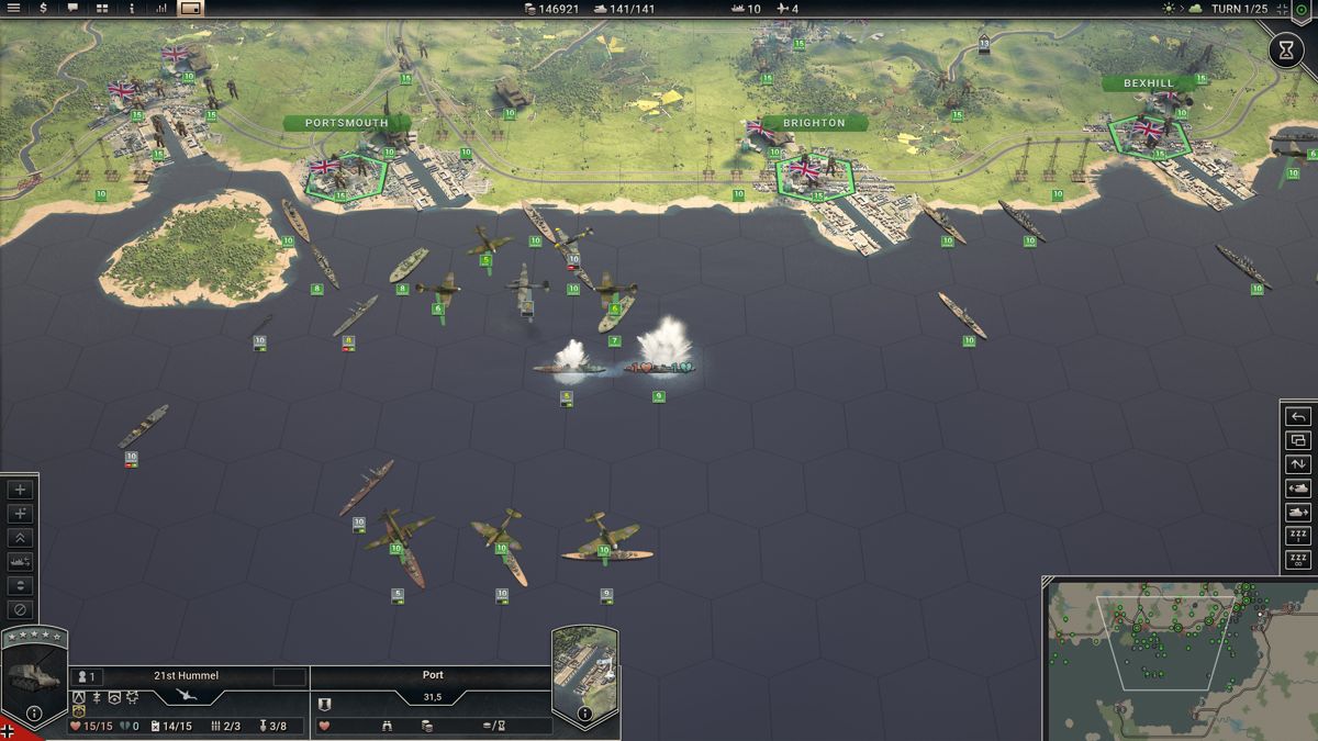 Panzer Corps 2 (Windows) screenshot: Operation Sealion after defeating Soviet Union will be easier, but British forces still dominate the sea and brute force won't work there