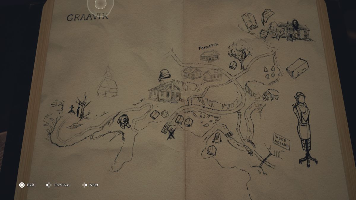 Draugen (PlayStation 4) screenshot: Drawing map as we explore the place