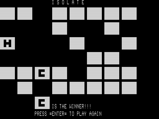 Isolate (TRS-80) screenshot: Computer Wins