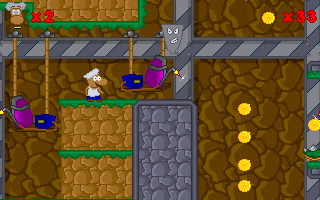 Super Roco Bros. (DOS) screenshot: The angry stalactite falls down and then goes back up. It's a trap!