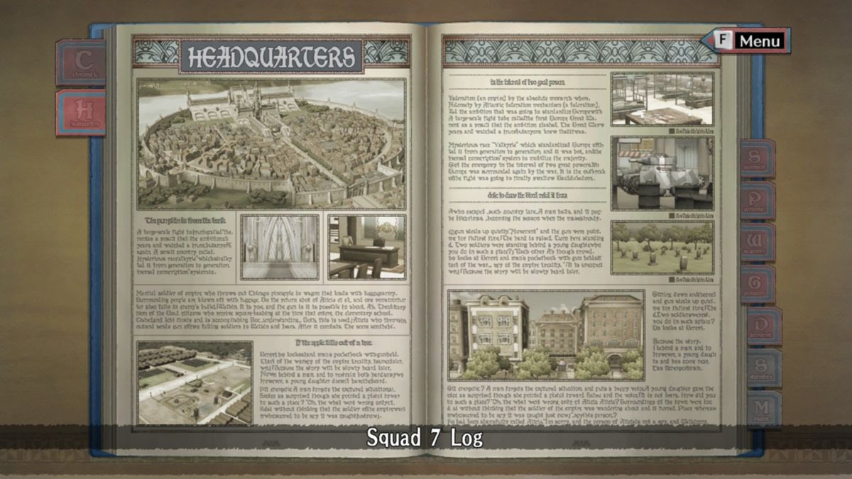 Valkyria Chronicles: Remastered (Windows) screenshot: The book is the game menu