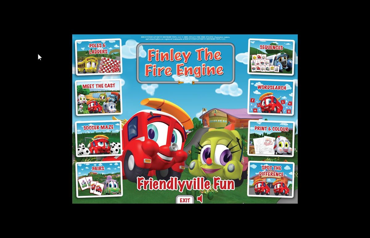 Finley The Fire Engine: Friendlyville Fun (Windows) screenshot: The main menu. If the native screen resolution is greater than 1680x1080 this sits in the middle of the screen and cannot be moved