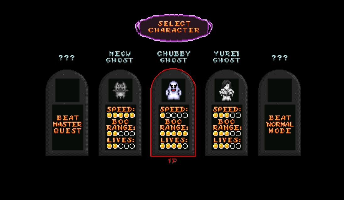 Super BOO Quest (Windows) screenshot: Character selection