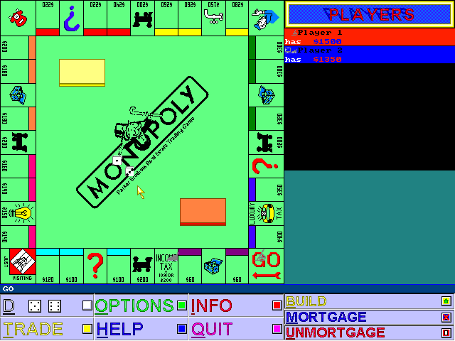 Monopoly (DOS) screenshot: Playing against one AI opponent.