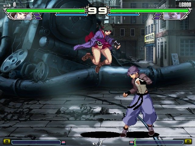 Yatagarasu: Attack on Cataclysm (Windows) screenshot: In fighting games, characters always jump so high