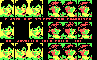 Alien Syndrome (DOS) screenshot: Choose your character (CGA)