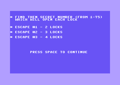 Houdini Escape (Commodore 64) screenshot: Instructions