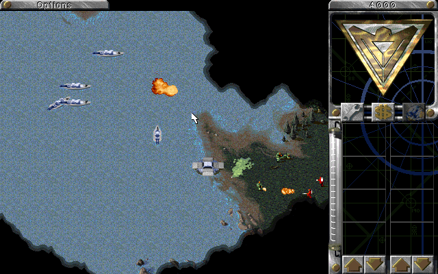 Command & Conquer: Red Alert (Windows) screenshot: Saving the doomed from two Soviet flamethrowers