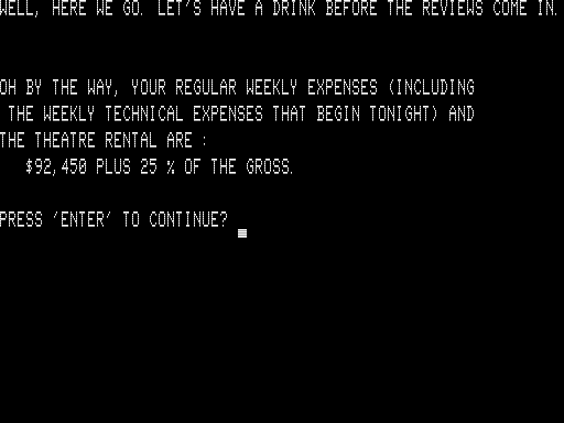 Broadway (TRS-80) screenshot: The Show is Ready