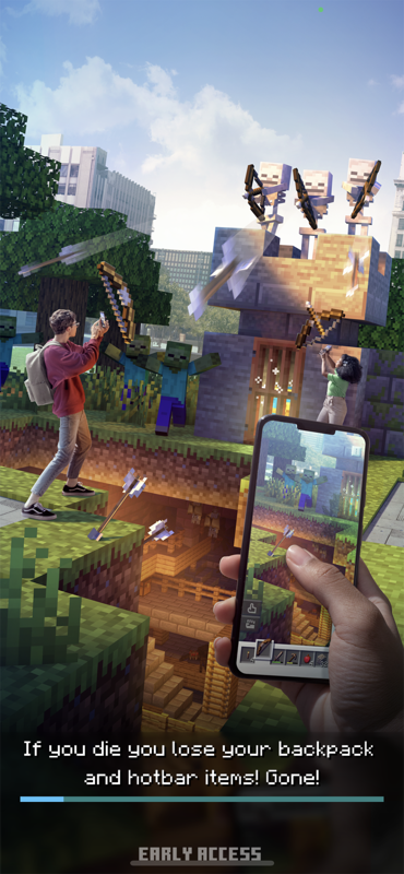 Minecraft Earth (iPhone) screenshot: The loading screen gives useful hints.