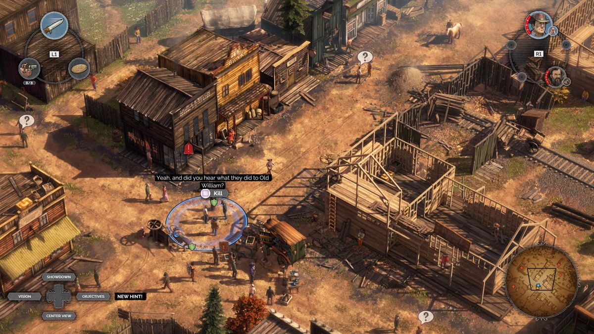 Desperados III (PlayStation 4) screenshot: Mingling with the town folk