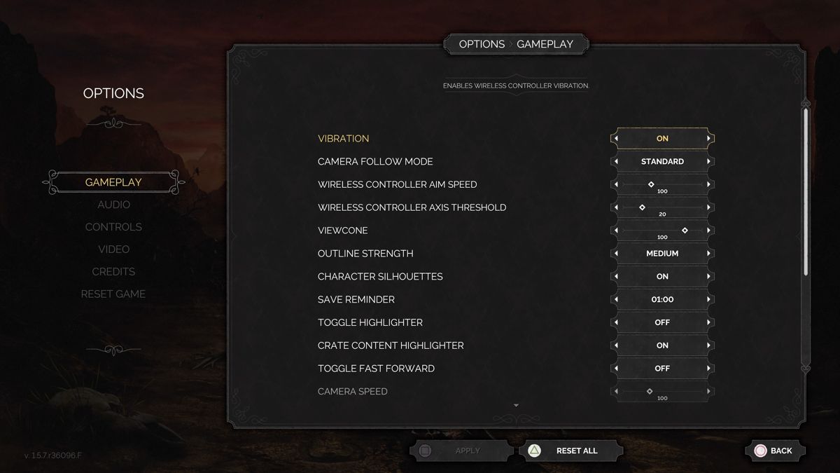 Desperados III (PlayStation 4) screenshot: Options