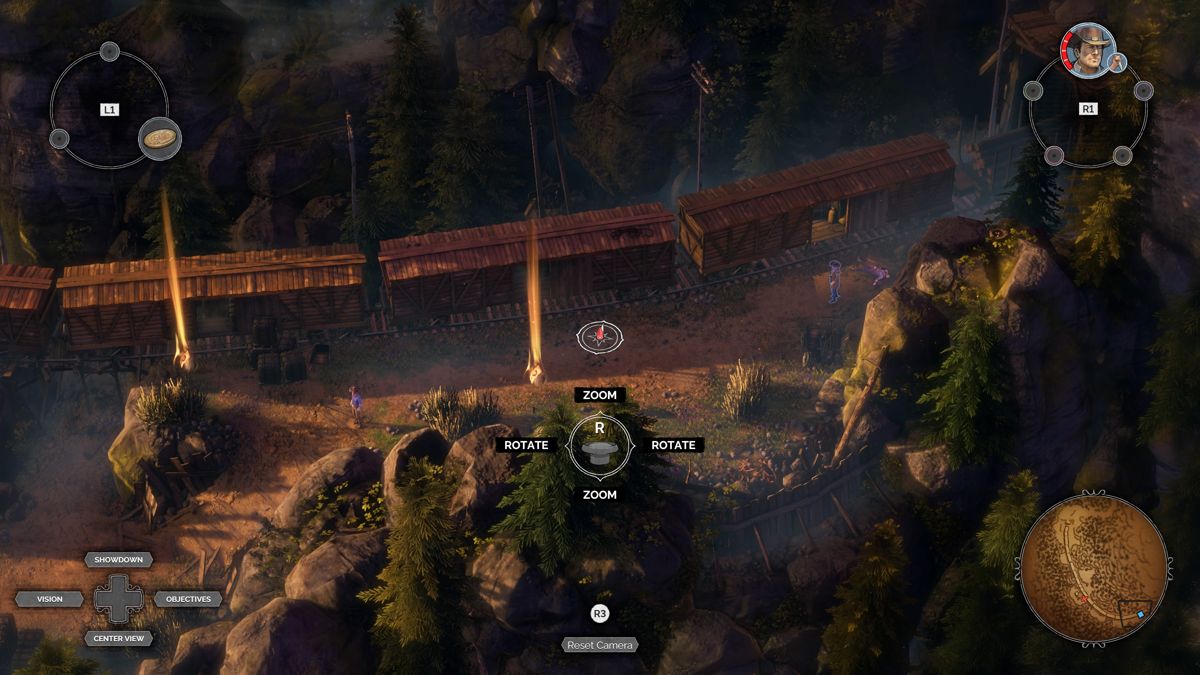 Desperados III (PlayStation 4) screenshot: Zooming and rotating the camera