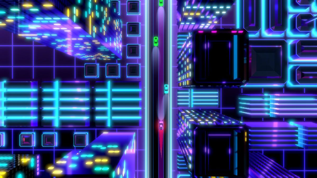 Neon Drive (Nintendo Switch) screenshot: Sometimes game switches to top-down view
