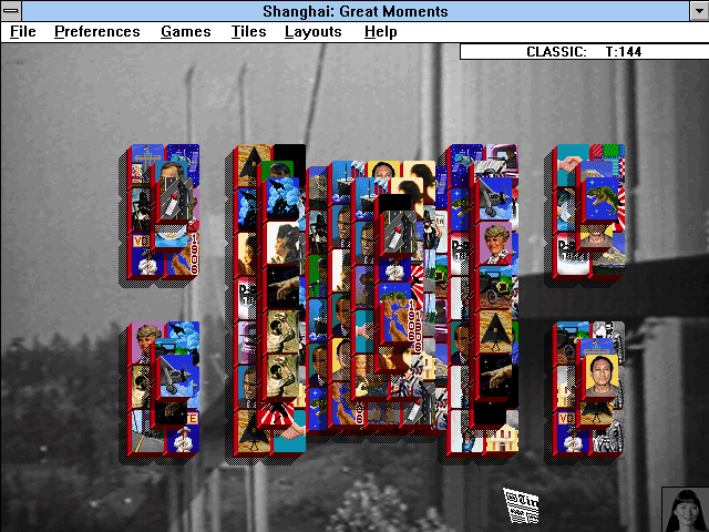 Shanghai: Great Moments (Windows 3.x) screenshot: The events tile set with the four corners layout.