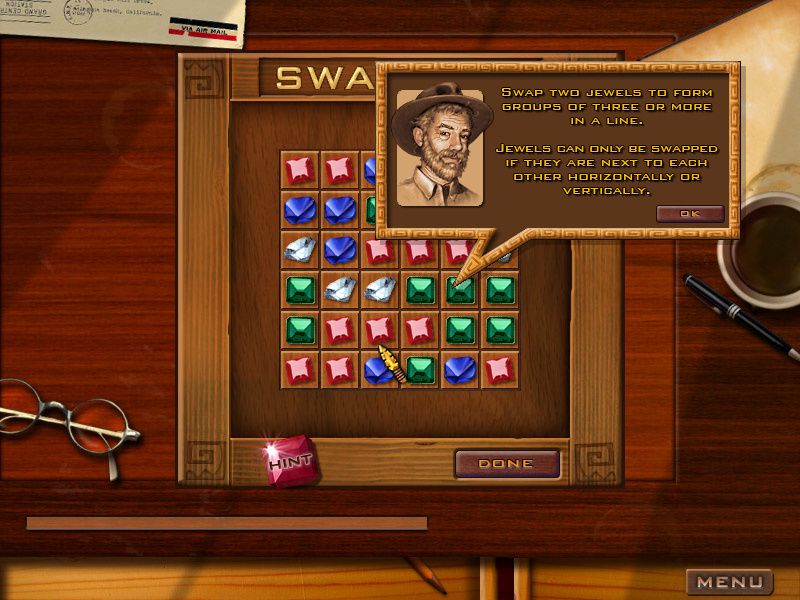Jewel Quest Solitaire (Windows) screenshot: Match-3 instructions