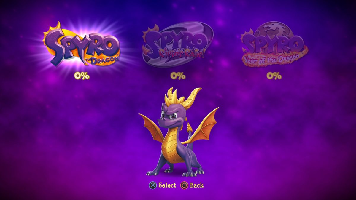 Spyro: Reignited Trilogy (PlayStation 4) screenshot: Spyro: Reignited Trilogy: Spyro the Dragon select screen