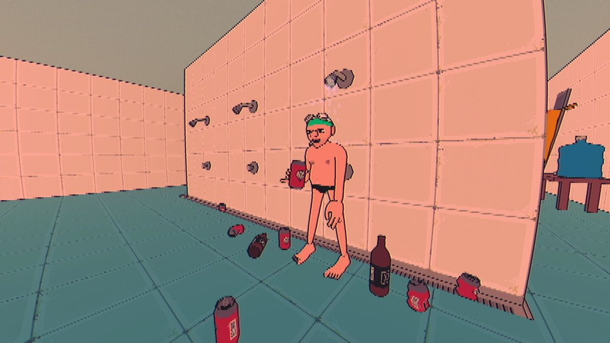 Sludge Life (Windows) screenshot: This man likes to drink in the shower.