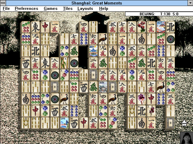 Shanghai: Great Moments (Windows 3.x) screenshot: The Beijing game variant lets you slide tiles in order to make matches.
