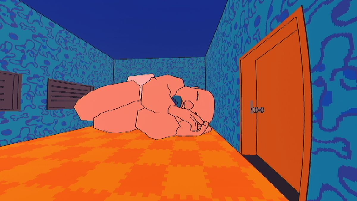 Sludge Life (Windows) screenshot: A giant baby in one of the rooms