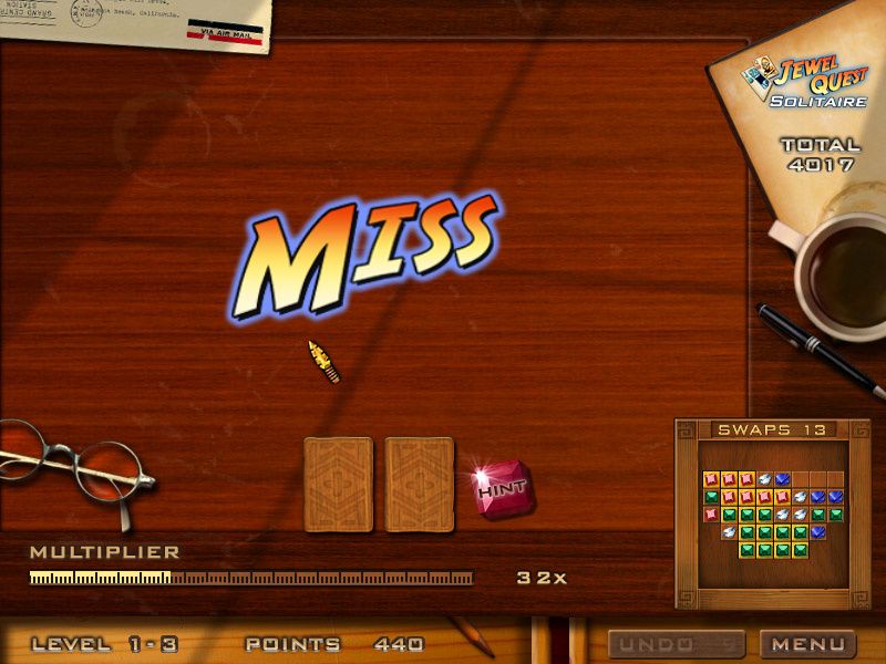 Jewel Quest Solitaire (Windows) screenshot: I ran out of cards.