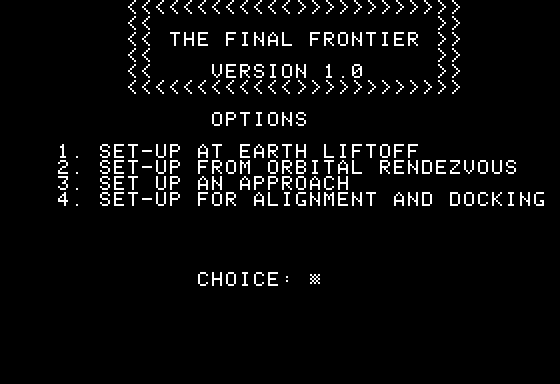 The Final Frontier (Apple II) screenshot: Main Menu