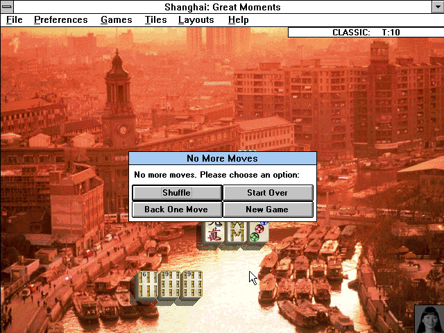 Shanghai: Great Moments (Windows 3.x) screenshot: No more moves!