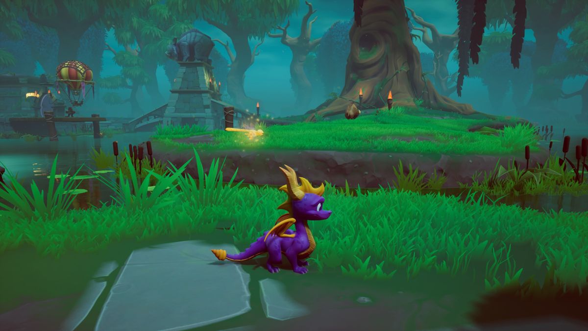 Spyro: Reignited Trilogy (PlayStation 4) screenshot: Spyro the Dragon: Chasing warthogs in the swamp