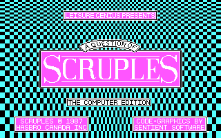 A Question of Scruples: The Computer Edition (DOS) screenshot: The title screen (CGA version)