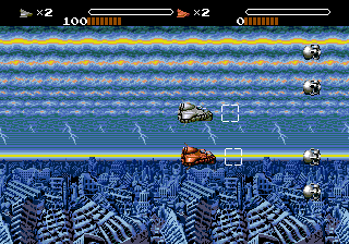 Bio-Ship Paladin (Genesis) screenshot: A 2 player game where both ships are on screen at the same time
