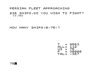 Tyrant of Athens (ZX81) screenshot: A Persian fleet approaches.
