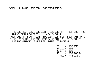 Tyrant of Athens (ZX81) screenshot: Defeat and disaster!