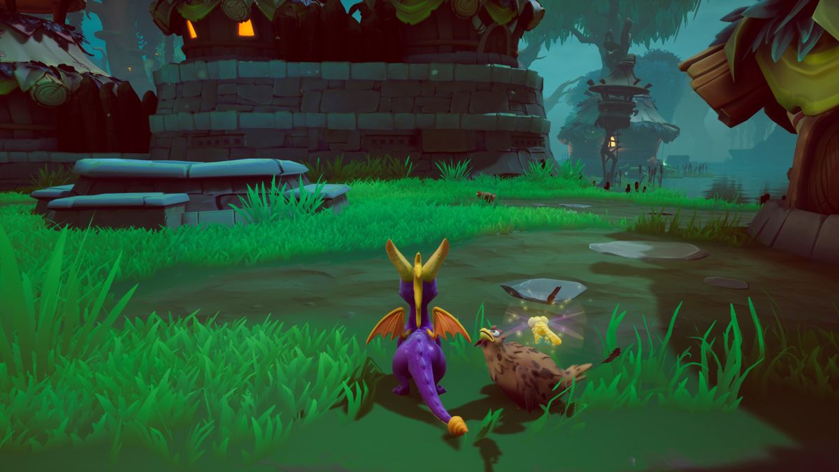 Spyro: Reignited Trilogy (PlayStation 4) screenshot: Spyro the Dragon: Chasing chicken