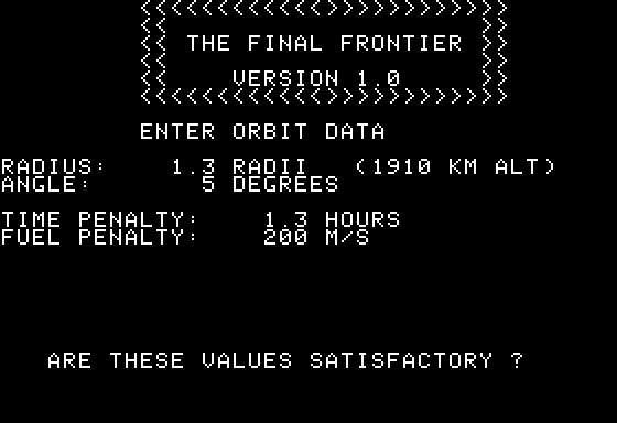The Final Frontier (Apple II) screenshot: Preparing Orbital Rendezvous