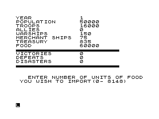 Tyrant of Athens (ZX81) screenshot: Import and export food.
