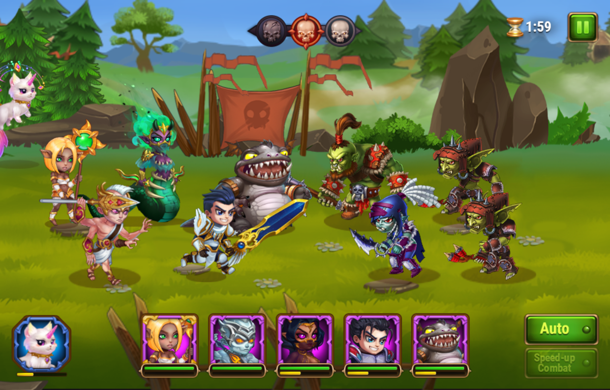 Hero Wars (Browser) screenshot: Fighting greenskins