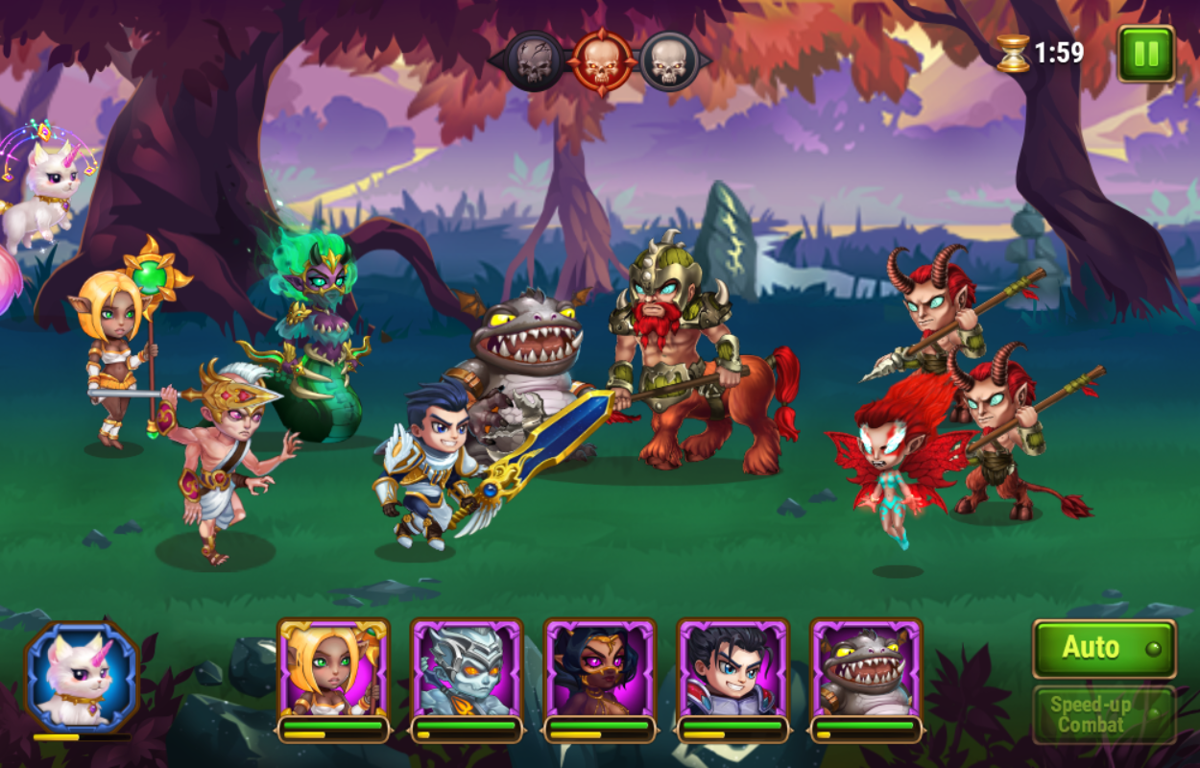 Hero Wars (Browser) screenshot: Fighting elfs and centaurs