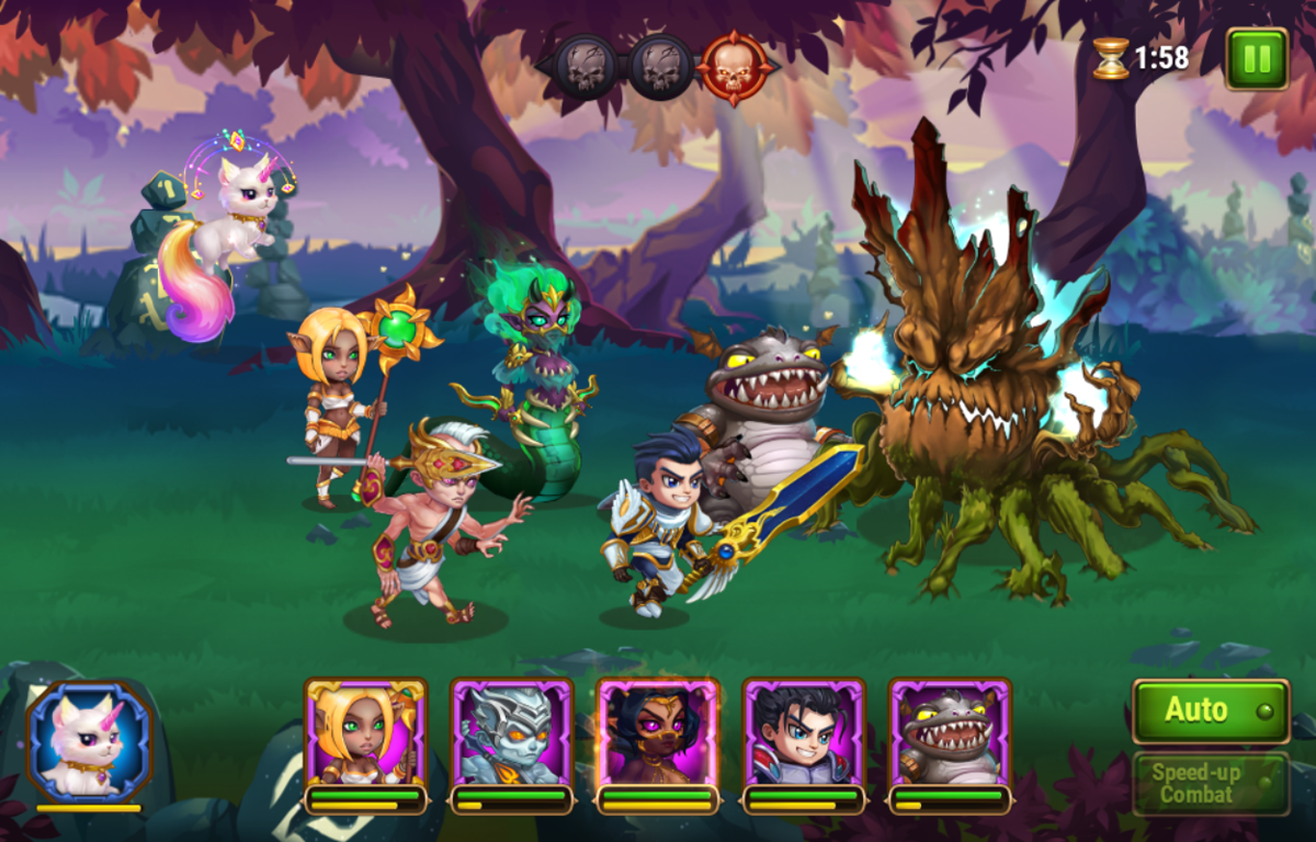 Hero Wars (Browser) screenshot: Fighting a tree