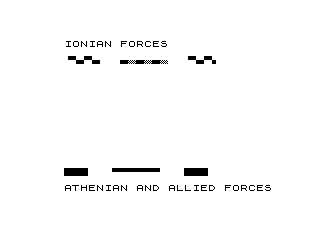 Tyrant of Athens (ZX81) screenshot: Facing off against Ionian forces.