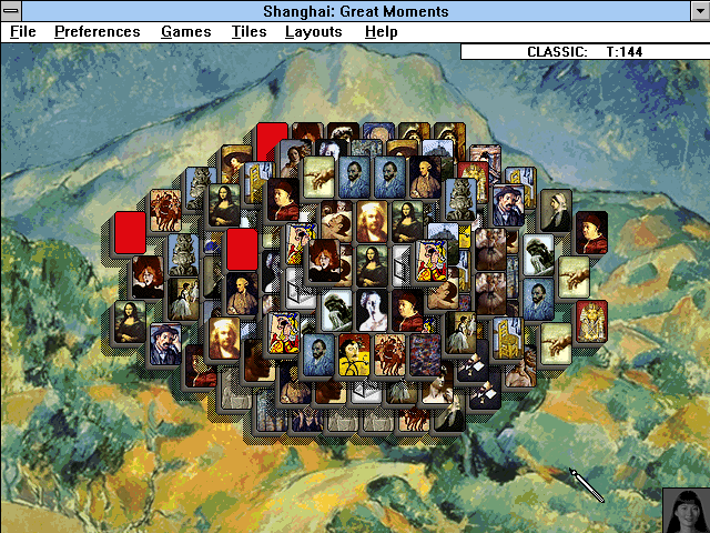 Shanghai: Great Moments (Windows 16-bit) screenshot: The art tile set with the evil eye layout.