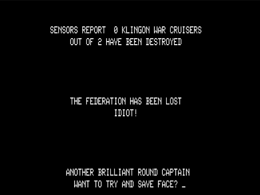 Star Trek: Encounter in the Near Tholian System (TRS-80) screenshot: Enterprise Destroyed