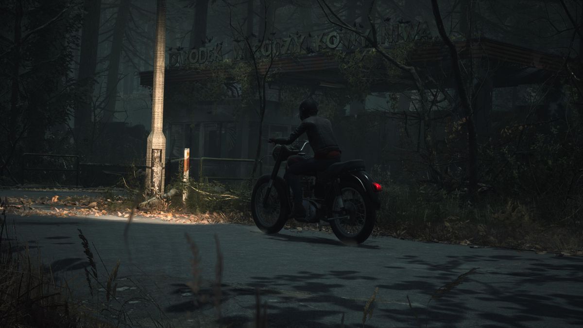 The Medium (PlayStation 5) screenshot: Driving through the woods