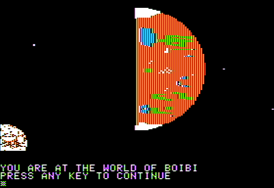 Hegira: Tale of a Galactic Exile (Apple II) screenshot: Arriving at Planet Boibi