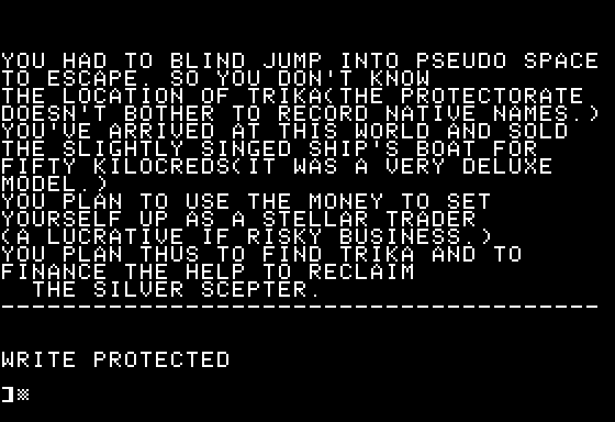 Hegira: Tale of a Galactic Exile (Apple II) screenshot: Backstory