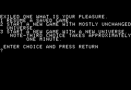 Hegira: Tale of a Galactic Exile (Apple II) screenshot: Main Menu