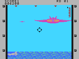 SubRoc 3-D (ColecoVision) screenshot: Large pink interceptors are the next wave.