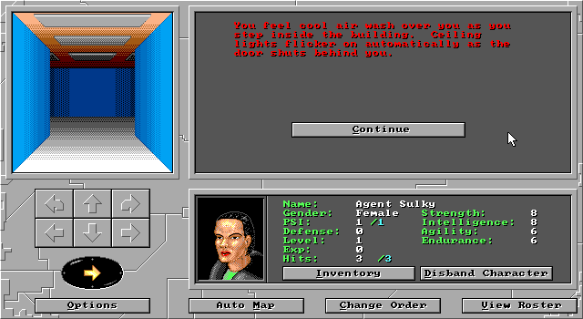 Gene Splicing (DOS) screenshot: Entered the building.
