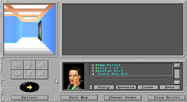 Gene Splicing (DOS) screenshot: Viewing your inventory. At the current level, the character can only carry four items.