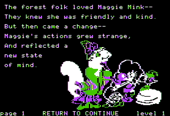 Maggie the Mink (Apple II) screenshot: Meet Maggie