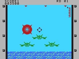 SubRoc 3-D (ColecoVision) screenshot: Missile firing fighters attack.